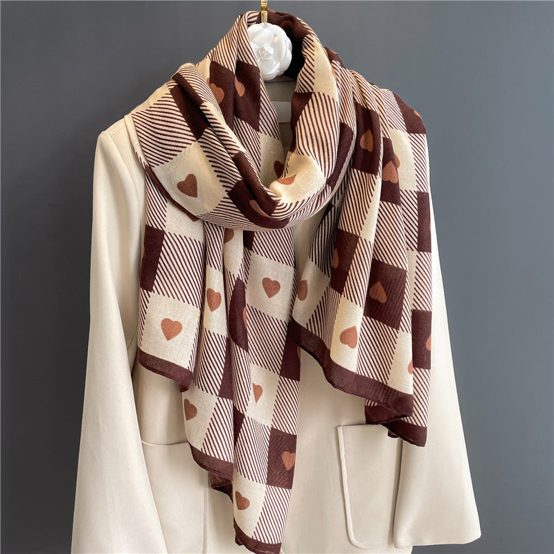 Chessboard Plaid Scarf High-Grade Cotton Linen Shawl