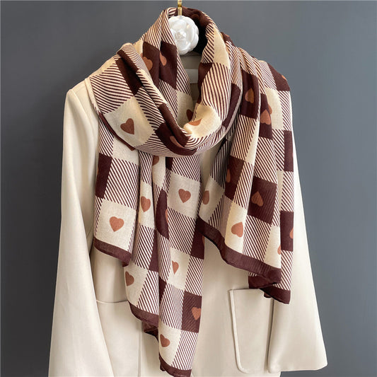 Chessboard Plaid Scarf High-Grade Cotton Linen Shawl