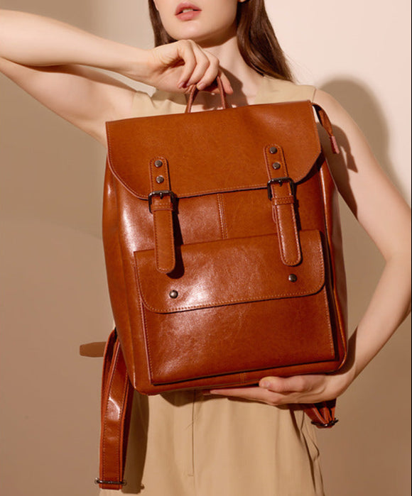 Leather Backpack Wear-Resistant Cowhide Bag