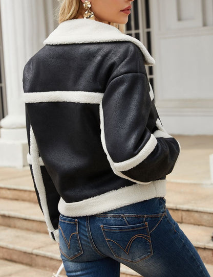 Suede Fleece Leather Jacket Fashionable Warm