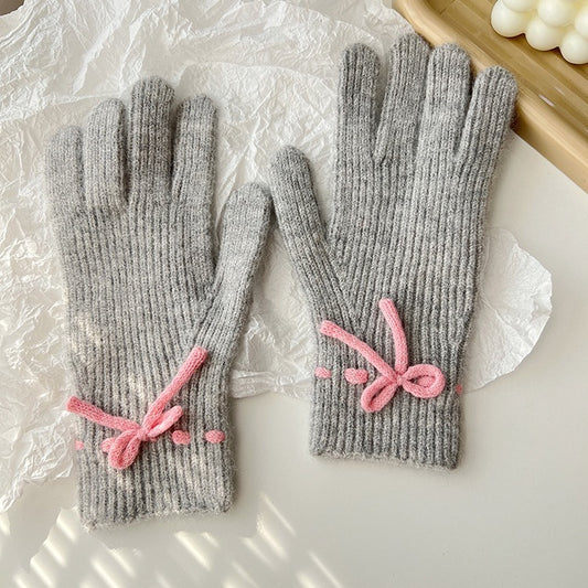 Bow Knit Warm Winter Gloves