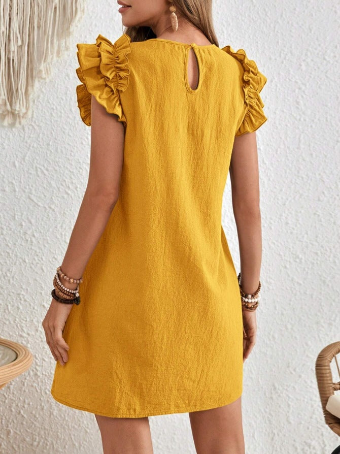Lace Dress V-Neck Short Sleeve Elegant