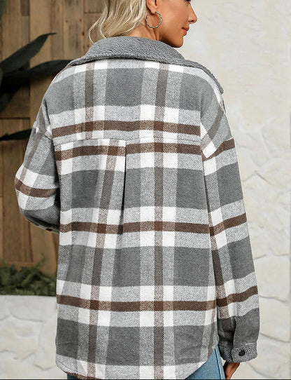 Plaid Velvet Jacket Polo Collar