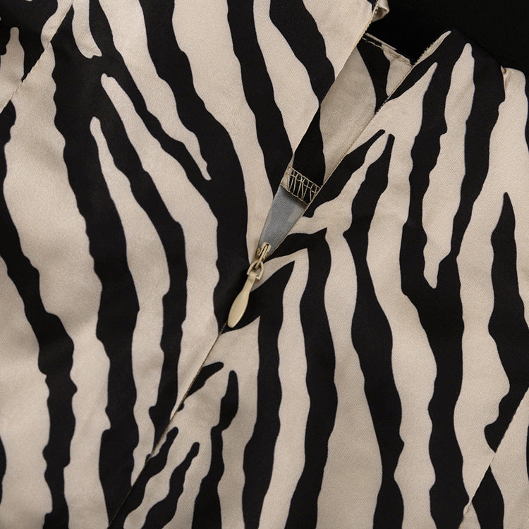 Zebra Striped Two-Piece Set Long Sleeve Cropped Top with Skirt