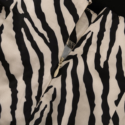 Zebra Striped Two-Piece Set Long Sleeve Cropped Top with Skirt
