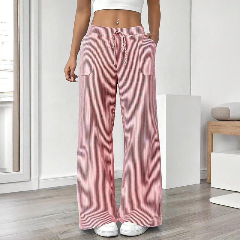 Striped Wide Leg Drawstring Pants – Summer Comfort Relax