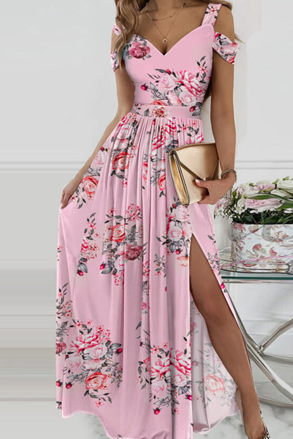 Spaghetti Strap Floral Print Split Dress