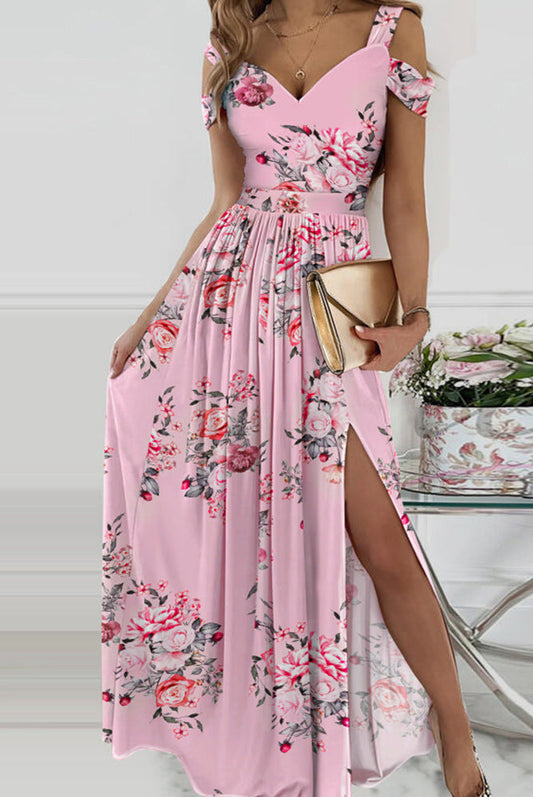 Spaghetti Strap Floral Print Split Dress