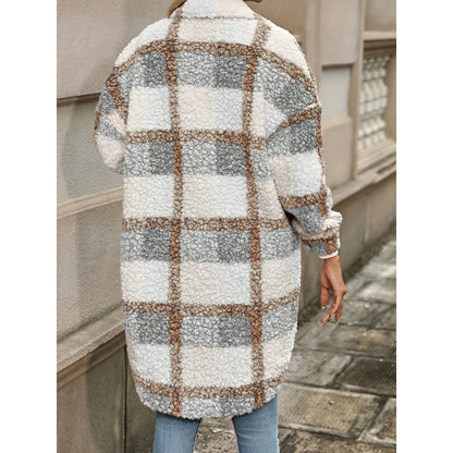 Lapel Colorblock Plaid Padded New Design Coat