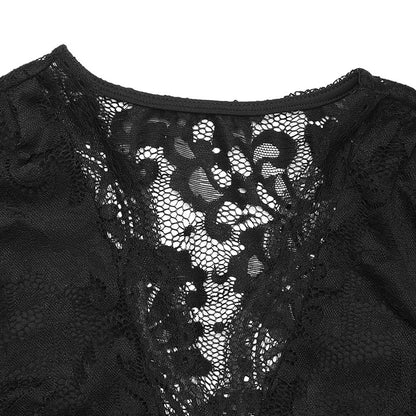 Lace Slim Fit Patchwork V-neck Top