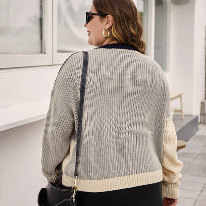 Plus Size Round Neck Long Sleeve Wool Warm Sweater