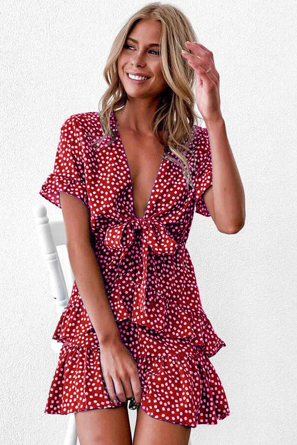 Floral Ruffled Short Sleeve Dress