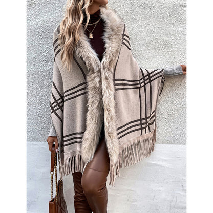 Mosaic Plaid Sweater Shawl Knit Cardigan