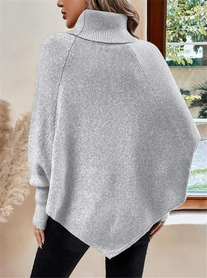Turtleneck Batwing Shirt Long Sleeve Top with Decorative Buttons