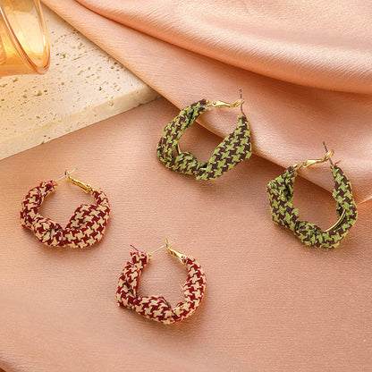 Vintage French Houndstooth Fabric Earrings