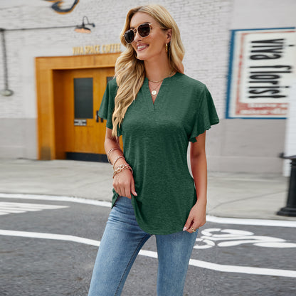 V-Neck Flutter Sleeve Swallowtail T-Shirt