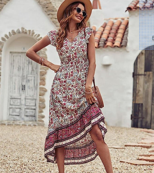 Loose V-Neck Flounce Dress