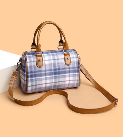 Plaid Barrel Shoulder Bag Round
