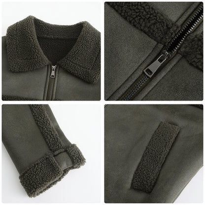 Suede Fleece Leather Jacket Fashionable Warm