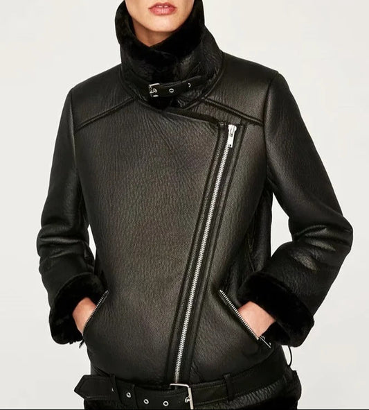 Trendy Leather Jacket with Belt Stylish
