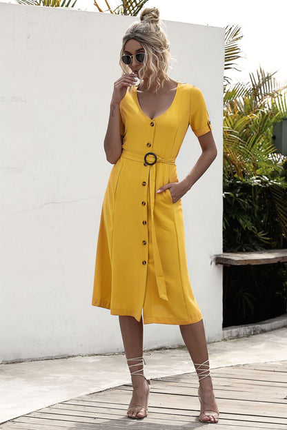 Lace-Up Button Dress