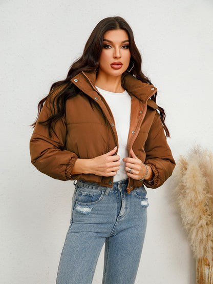 Hooded Short Cotton Solid Jacket