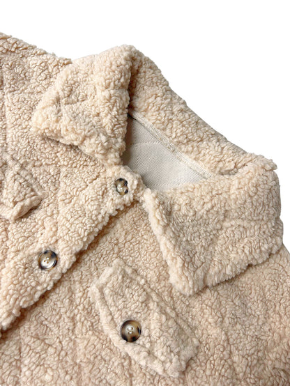 Plush Warm Coat Pocket Lapel Collar Long Sleeve Outerwear