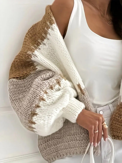 Color Contrast Patchwork Knitted Cardigan