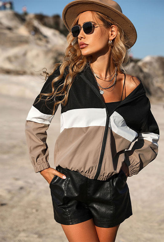 Contrast Color Zipper Jacket Stitching Sports