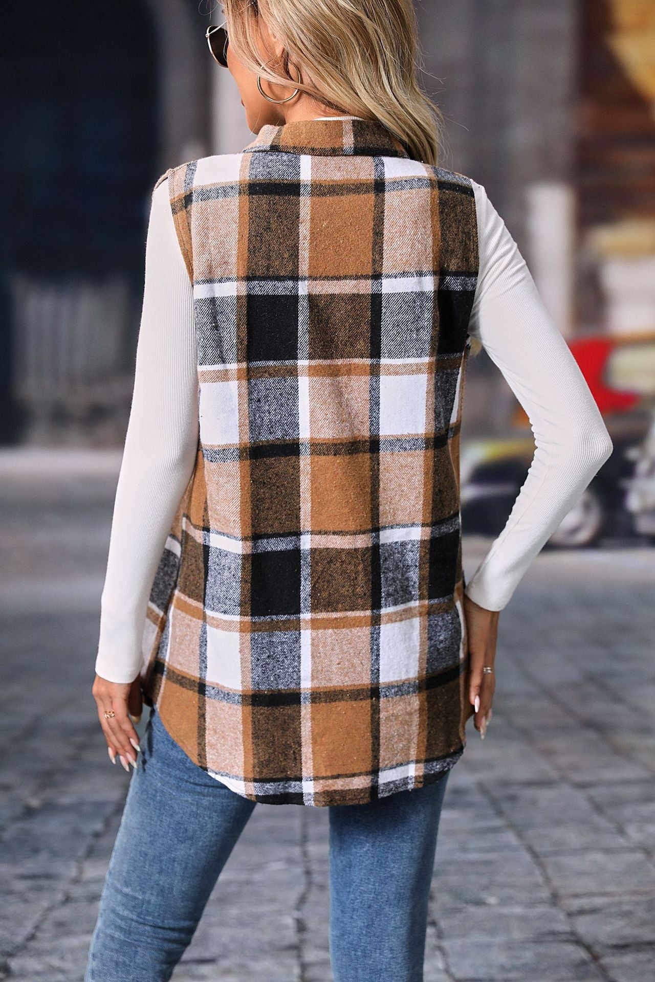 Plaid Sleeveless Vest Loose Casual Layering