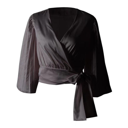 Long Sleeve Shirt Short V-neck Puff Sleeve Top