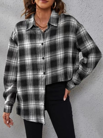 Plaid Cardigan Shirt Loose Fit Casual
