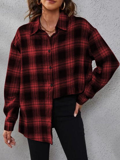 Plaid Cardigan Shirt Loose Fit Casual