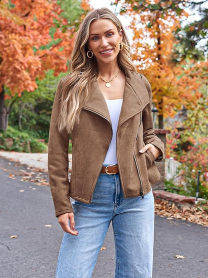 Fashion Casual Short Motorcycle Suede Jacket