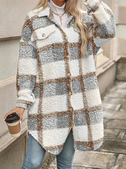 Lapel Colorblock Plaid Padded New Design Coat