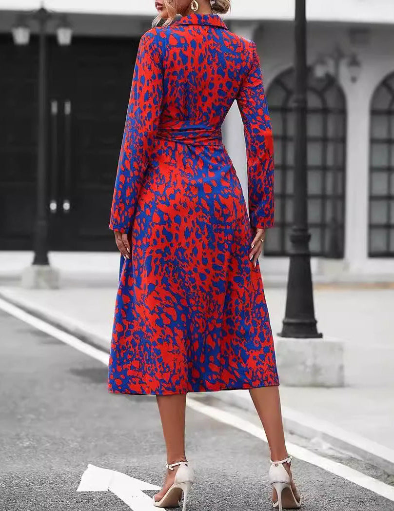 Button-Front Long Sleeve Dress Waist-Defined