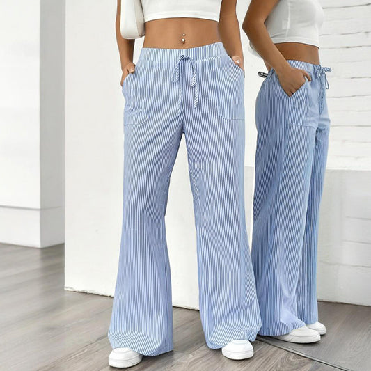 Striped Wide Leg Drawstring Pants – Summer Comfort Relax