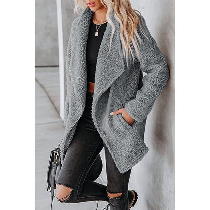 Casual Wool Lamb Jacket Zipper Pocket Fleece Coat