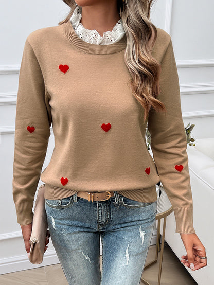 Sweet Cute Embroidered Love Sweater with Lace Collar