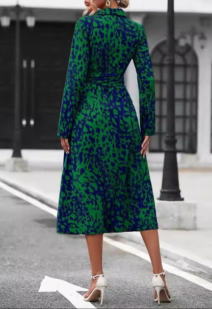 Button-Front Long Sleeve Dress Waist-Defined