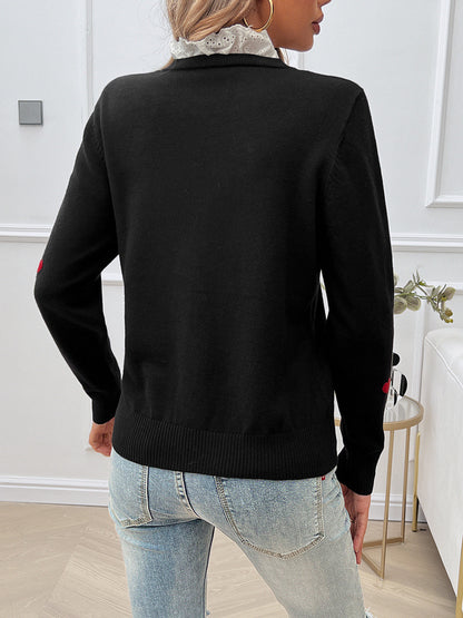 Sweet Cute Embroidered Love Sweater with Lace Collar
