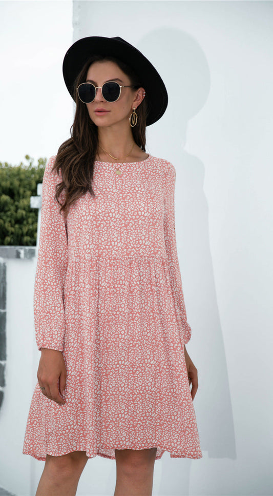 Leopard Print Dress Casual Pocketed