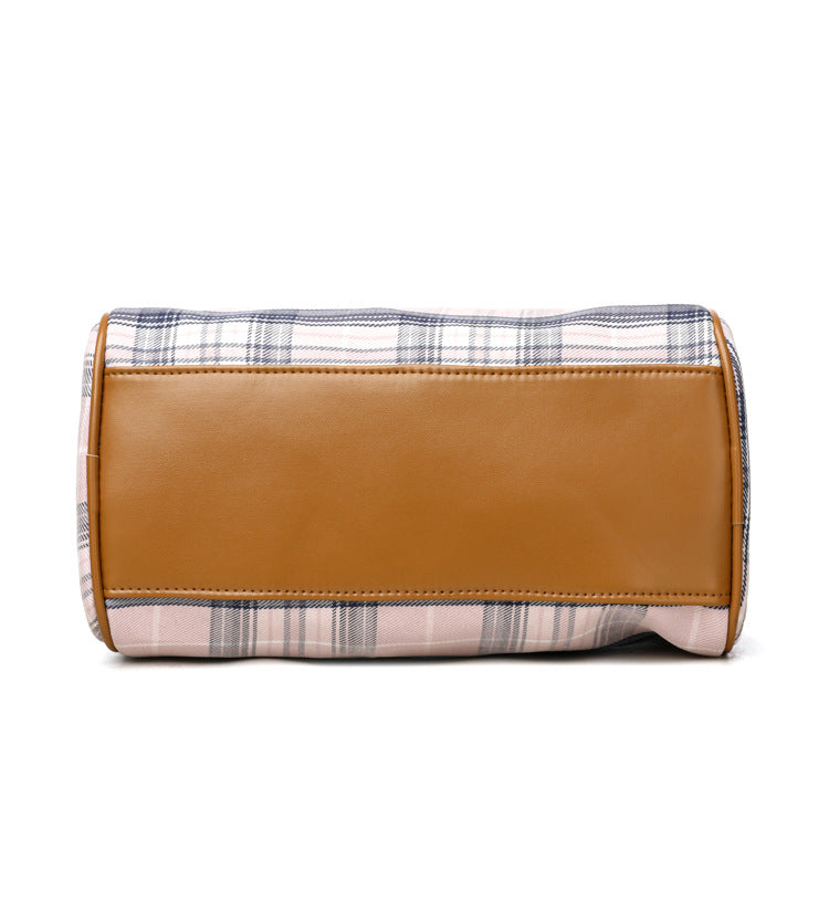 Plaid Barrel Shoulder Bag Round