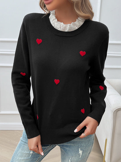 Sweet Cute Embroidered Love Sweater with Lace Collar