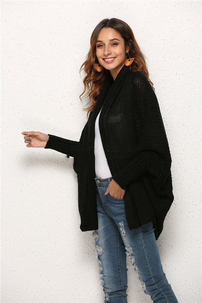 Irregular Hollow Knit Bat Sleeve Cardigan – European & American Style