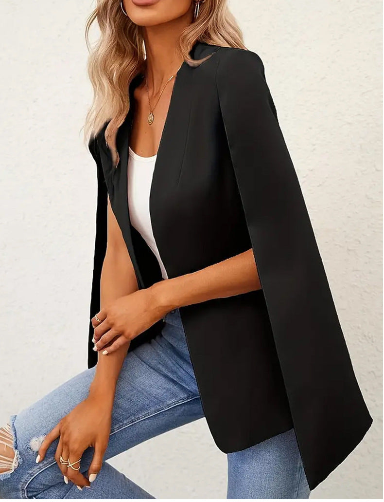 Solid Cloak Cardigan Front Cape Sleeve Small Suit Jacket