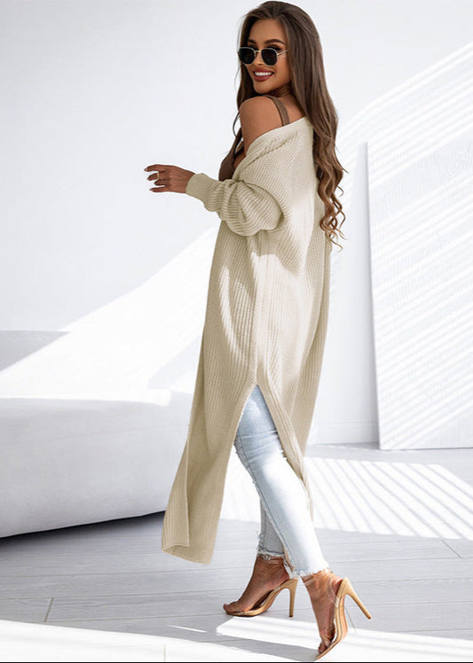 Knitted Split Long Cardigan Simple