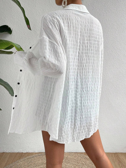 Drop Shoulder Kimono Cardigan – Long Sleeve Button Front Top