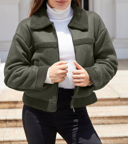 Suede Fleece Leather Jacket Fashionable Warm