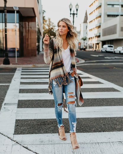 Plus Size Long Sleeve SweaterFringe Detail Long Knit